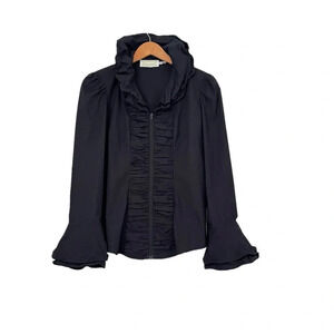 Helen Ainson Wired Collar Ruffle Blouse Sz S Black Zip-Front Jacket Victorian